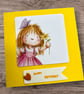 Happy birthday card for a young girl. Cute retro girl with flower & butterfly.  - Image 1