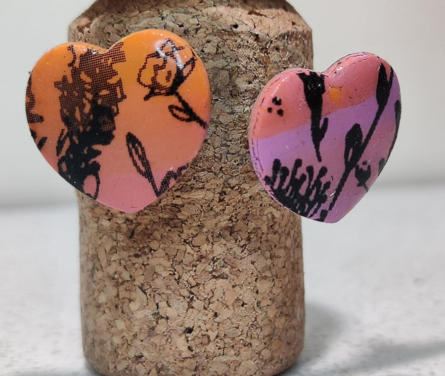Dusk flower heart stud earrings- oopsy