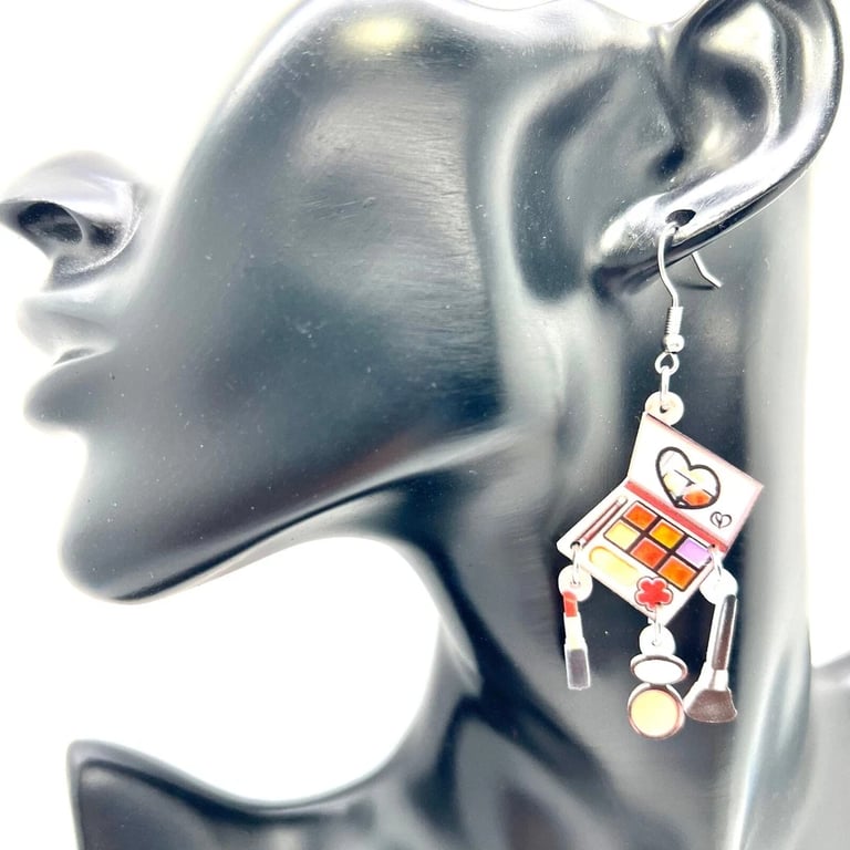 Makeup Compact Earrings - Dangly Cosmetic Compact Earrings