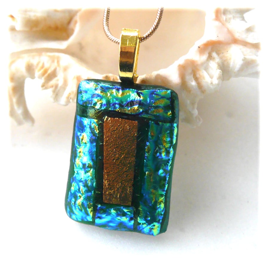 Teal Gold Glass 238 Pendant Gold plated chain