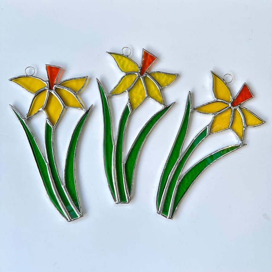 Stained Glass Daffodil Suncatcher - Handmade Hanging Window Decoration 
