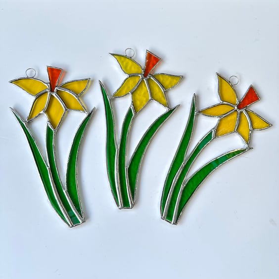 Stained Glass Daffodil Suncatcher - Handmade Hanging Window Decoration 