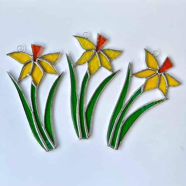 Stained Glass Daffodil Suncatcher - Handmade Hanging Window Decoration 