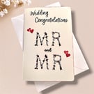 Mr & Mr Wedding Congratulations Card, Floral Text, hearts for Gay Couple
