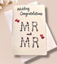 Mr & Mr Wedding Congratulations Card, Floral Text, hearts for Gay Couple