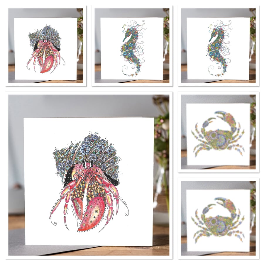 Mixed pack of Coastal inspired Greeting cards x6