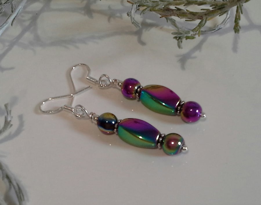 Heamotite Rainbow Sterling Silver Earrings
