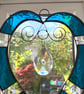 Stained Glass and Wire Heart Suncatcher - Handmade - Deep Turquoise  - Image 6