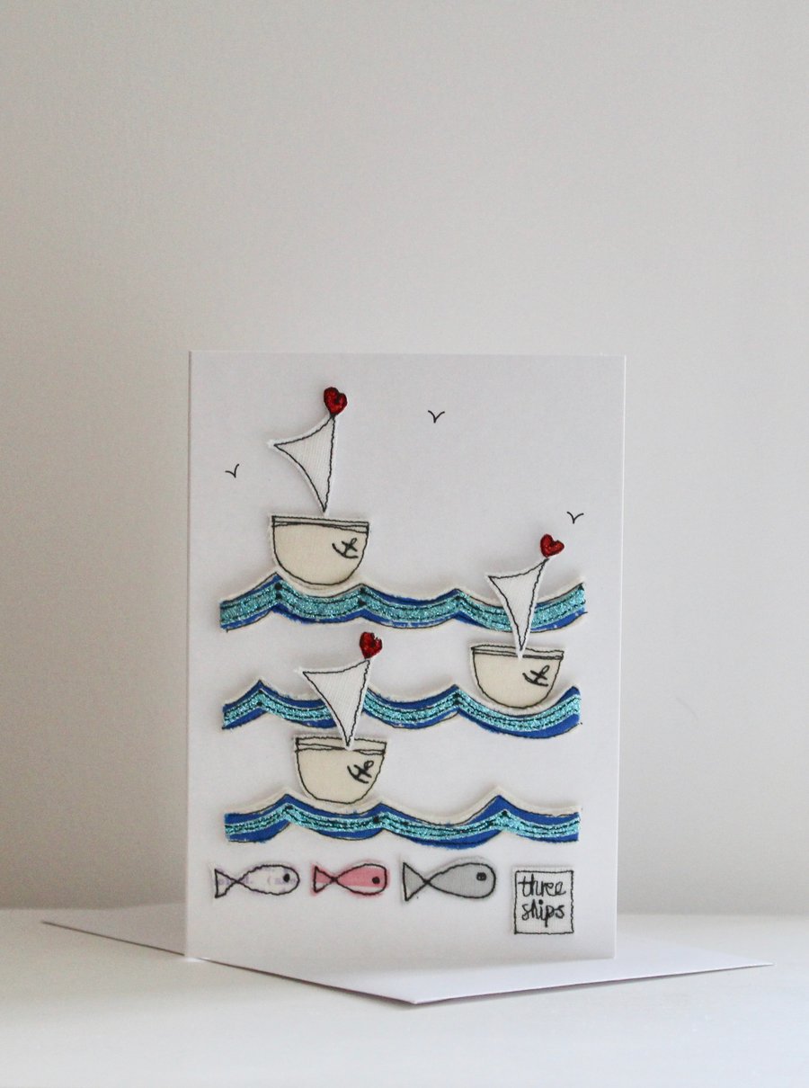'Three Ships' - Handmade C6 Blank Card