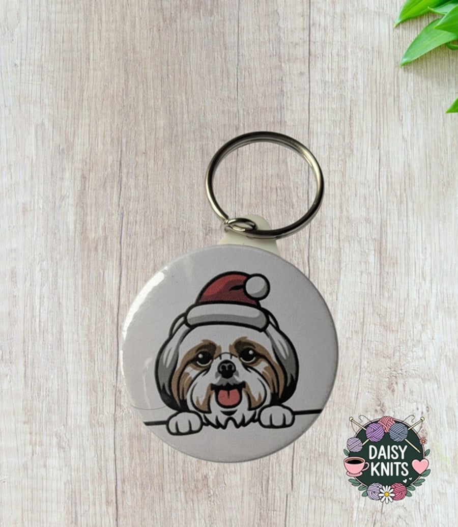 Shih Tzu Dog Santa Hat Keyring - Perfect Christmas Gift for Shih Tzu Owners