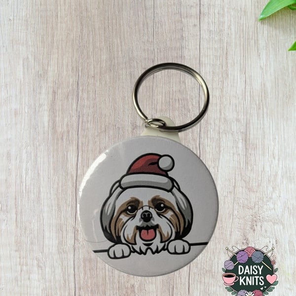 Shih Tzu Dog Santa Hat Keyring - Perfect Christmas Gift for Shih Tzu Owners