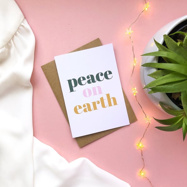 Peace on Earth Christmas Card A6 Modern Xmas Card