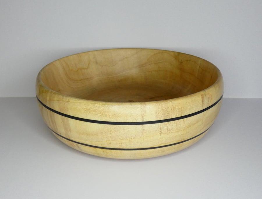 Quirky Sycamore Wooden Bowl with Two Black Bands