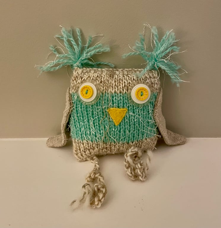 Hand made  small  owl  ornament -  knitted owl gift 