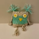 Hand made  small  owl  ornament -  knitted owl gift 