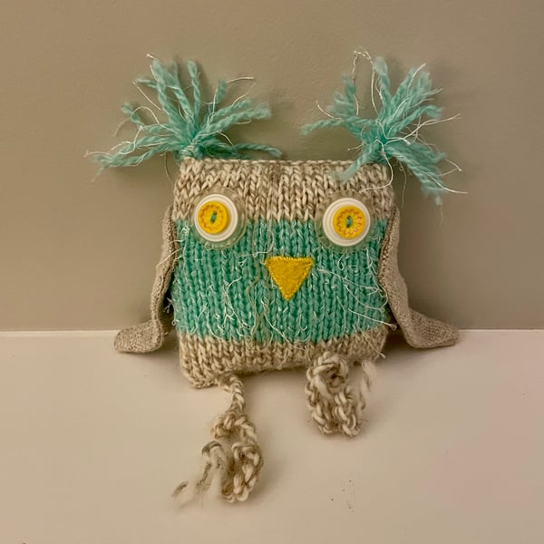 Hand made  small  owl  ornament -  knitted owl gift 