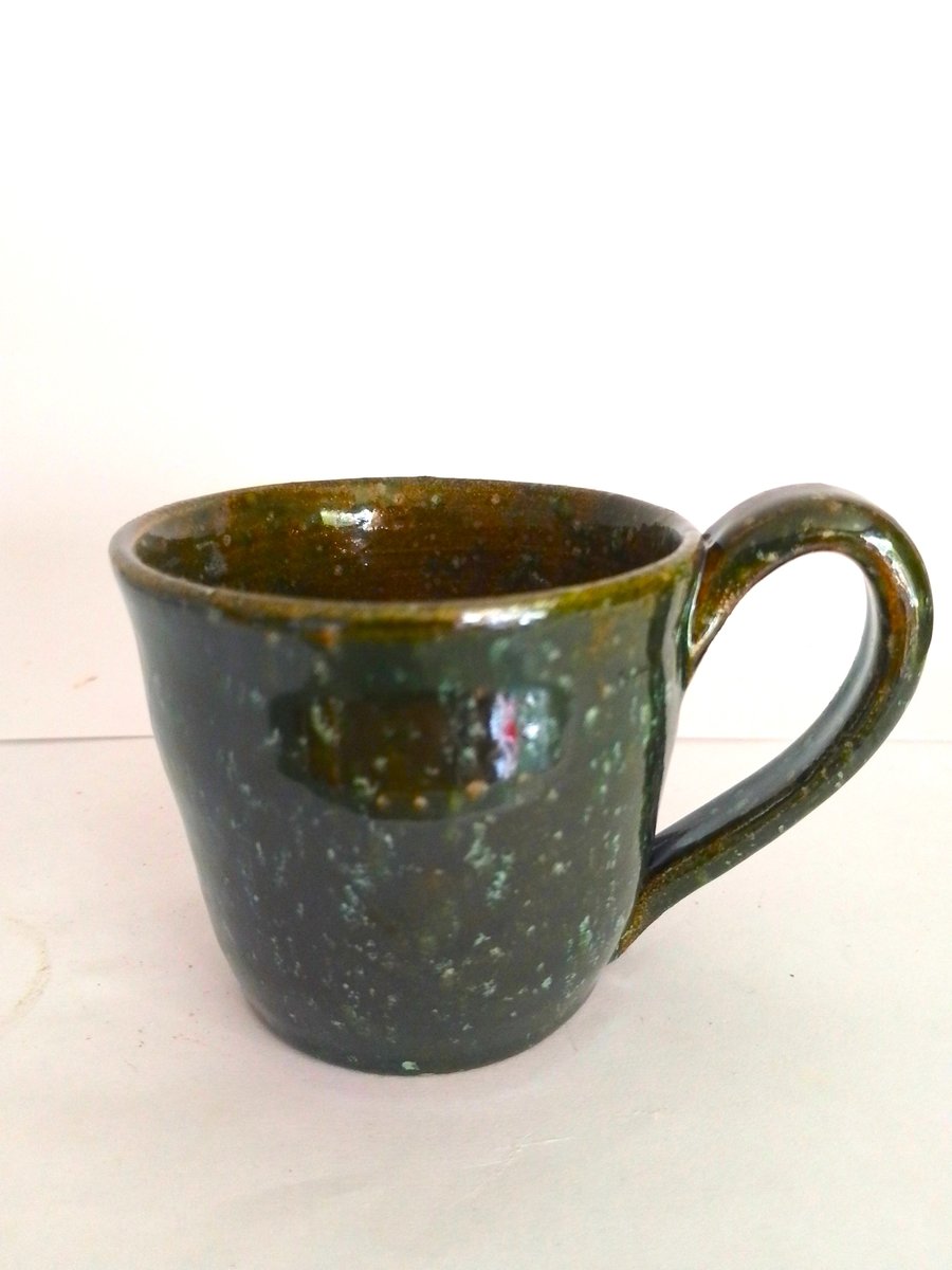 Green & Turquoise Pottery Coffee Mug: Handmade Ceramic Studio Mug