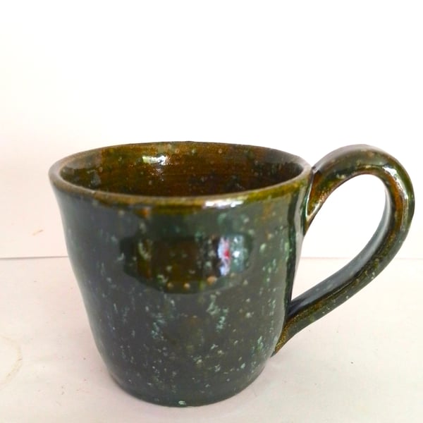 Green & Turquoise Pottery Coffee Mug: Handmade Ceramic Studio Mug
