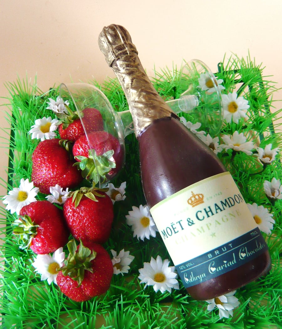 Chocolate Champagne Bottle with personalised edible label