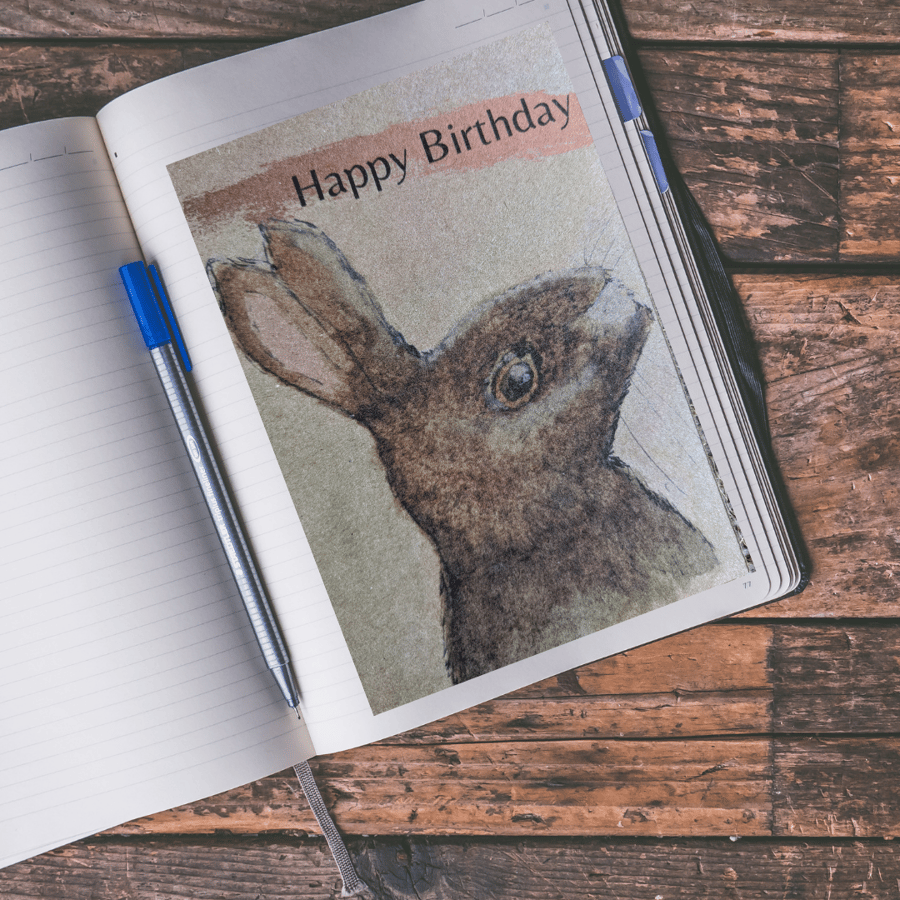 Rabbit birthday card, greeting card, woodland, nature, natural - RABBIT
