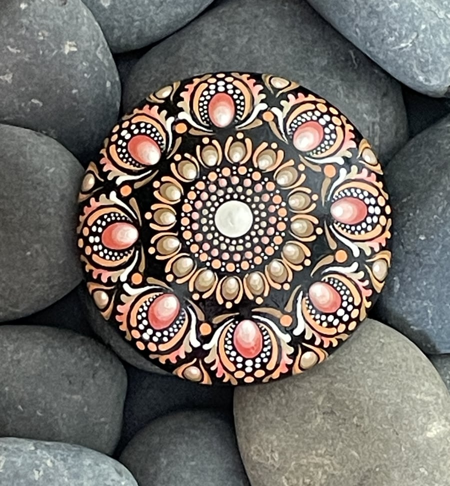 Brown Orange Mandala Painted Rock Art Stone Acrylic Art Painting Hand Painted