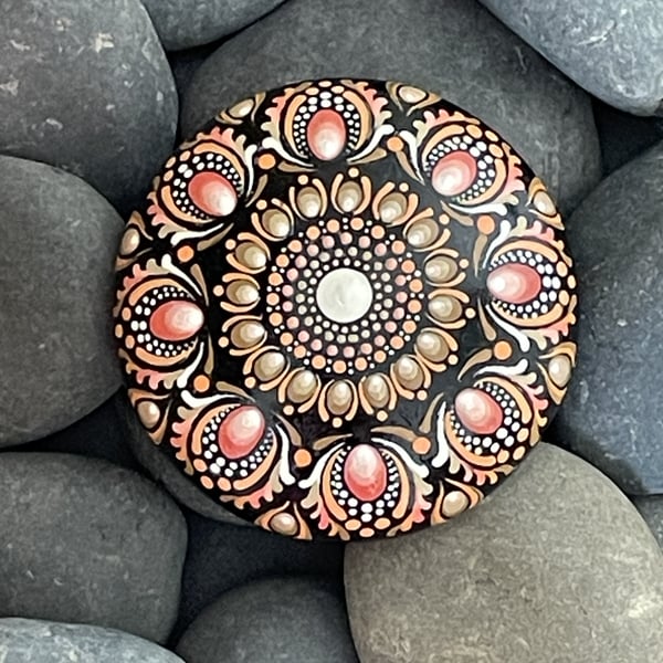 Brown Orange Mandala Painted Rock Art Stone Acrylic Art Painting Hand Painted