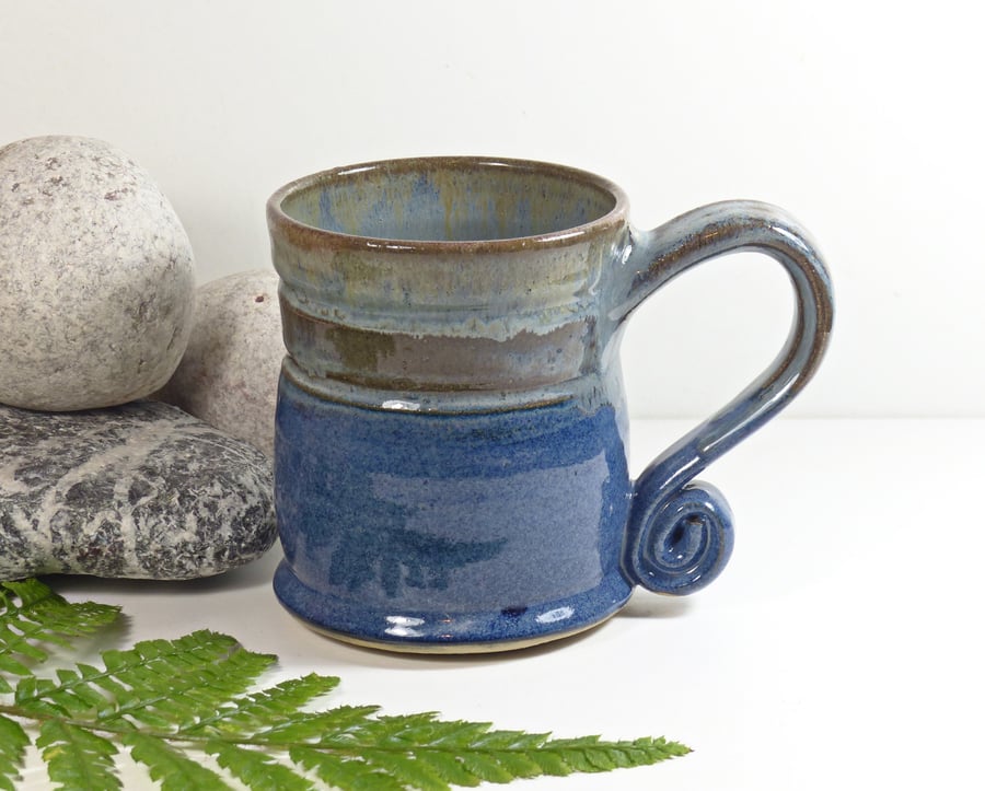 Beautiful Blue and Moody Skies Mug Coffee Tea Stoneware Pottery 