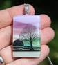 Dichroic Glass Tree Pendant: Fused Glass Sunset Landscape Necklace F9