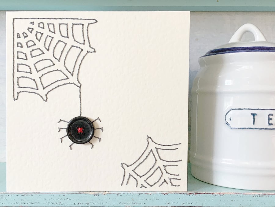 Spider Card. Hand Sewn Card. Birthday Card. Halloween Card. Spooky Card. 