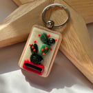 Flowering Cactus fused glass keyring  