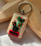 Flowering Cactus fused glass keyring  