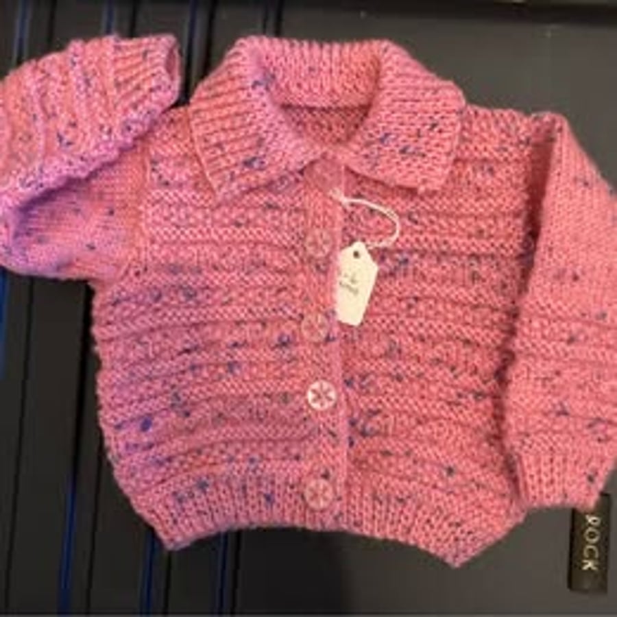 Pink patterned cardigan - age 3 - 6 months