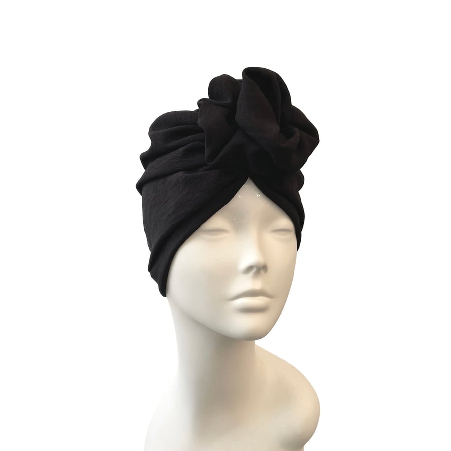 Small Crepe Jersey Turban Head Wrap Black Turban for Women Turban Hat 