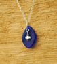 Blue beach glass pendant with heart charm - Image 2