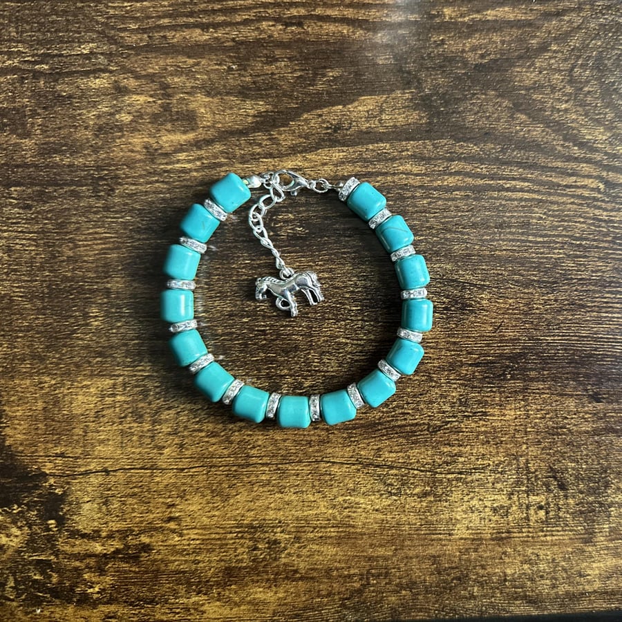 Handmade Bracelet Turquoise Rhinestone Gemstone High Quality