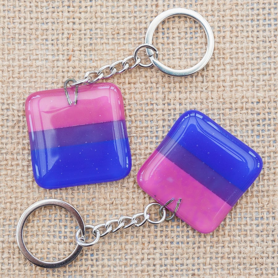 Bisexual Pride Fused Glass Keyring Keychain LGBTQ