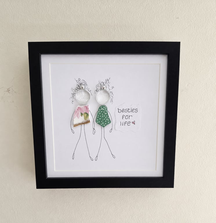 Best Friends Sea Glass Gift - Besties For Life Shadow Box - Handmade Friendship 