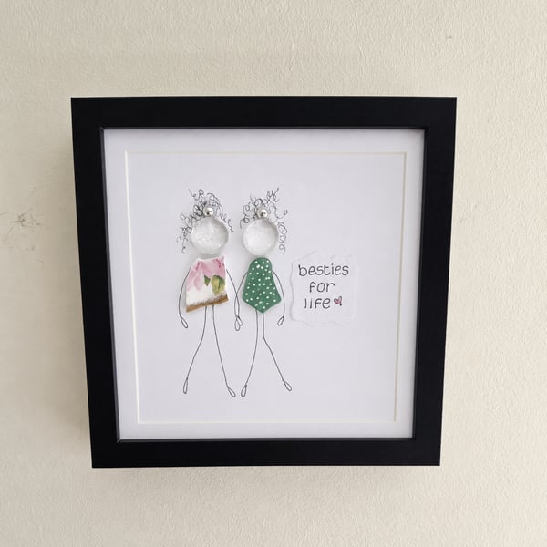 Best Friends Sea Glass Gift - Besties For Life Shadow Box - Handmade Friendship 