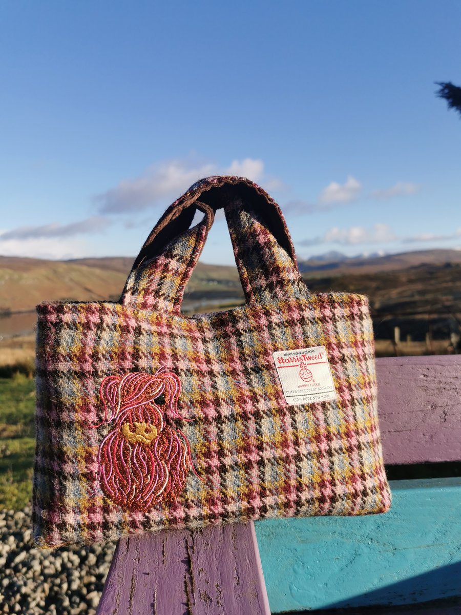 Harris Tweed Handbag with Highland coo