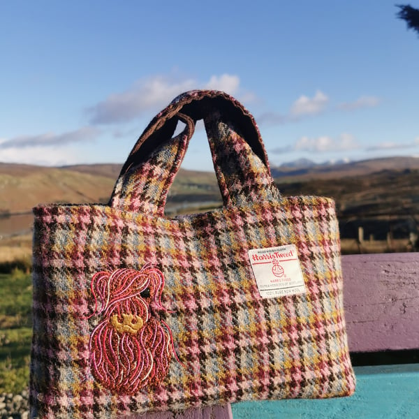 Harris Tweed Handbag with Highland coo