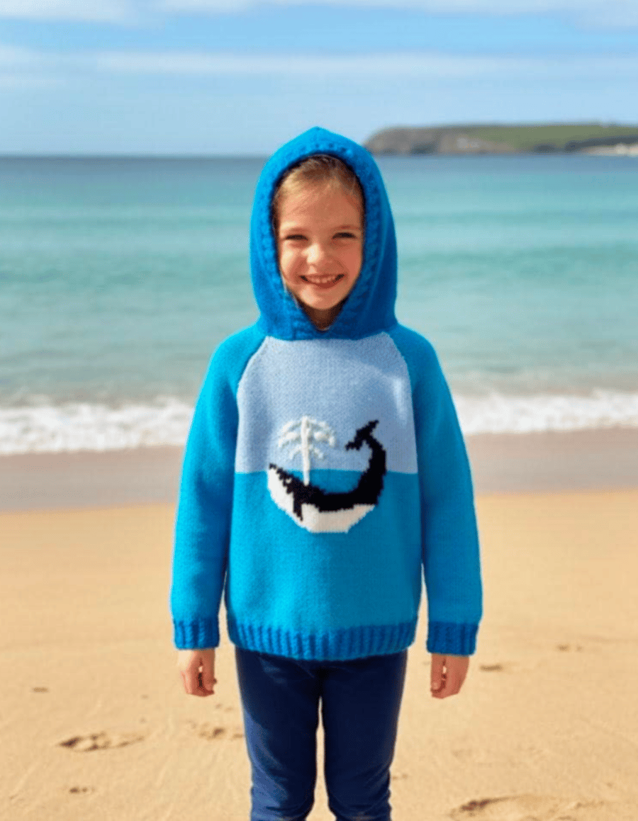 Child's Whale Sweater Knitting Pattern, Hoodie 0-7 yrs. Digital Pattern