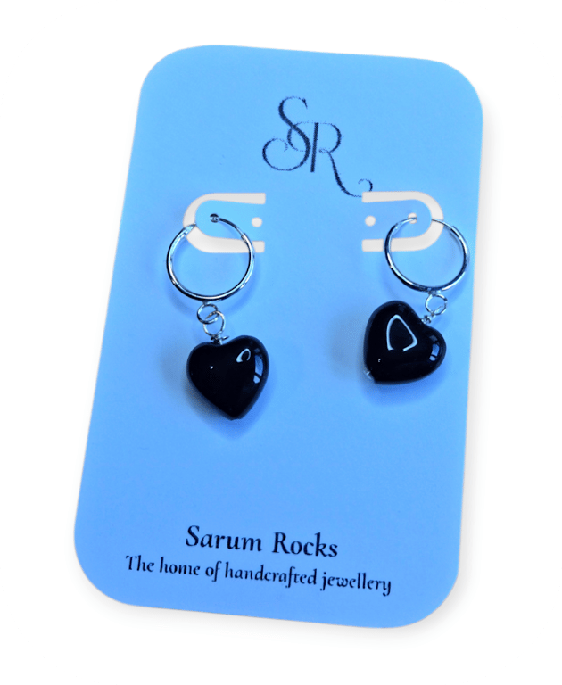 Shiny Black Agate Heart Earring