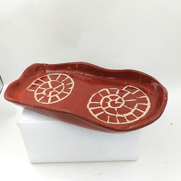 Terracotta hand made pottery snack serving tray, pottery quirky food tray