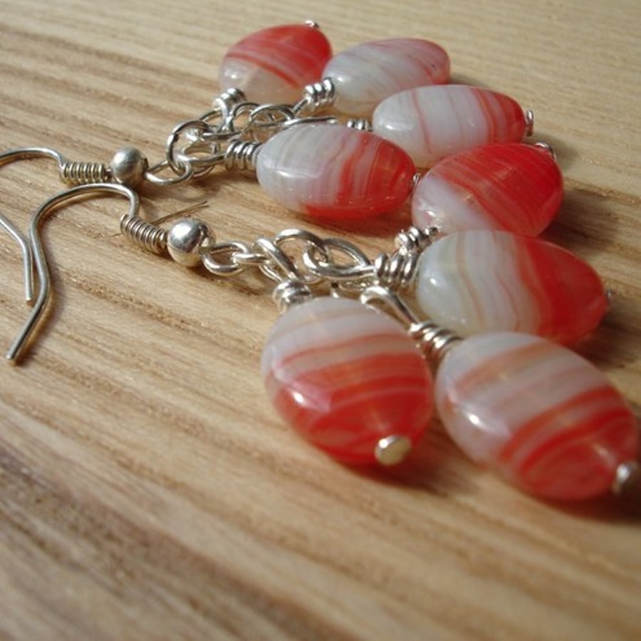 Red and White Cluster Earrings