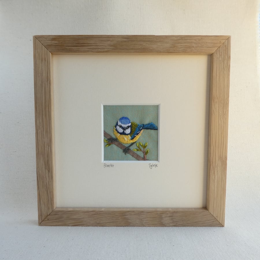 Bluetit - hand stitched textile picture 