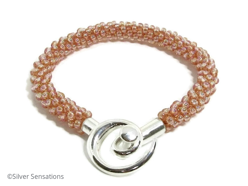 Rainbow Pastel Peach Pink Seed Beads Woven Kumihimo Bracelet