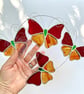 Stained Glass Butterfly Ring - Handmade Hanging Decoration - Red and Streaky Red