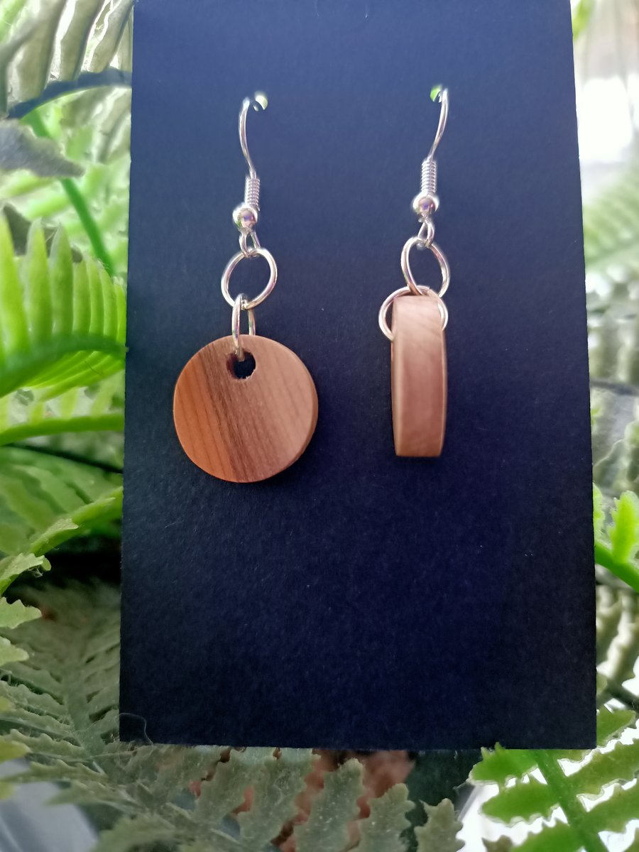 Circle round wooden yew earrings silver earrings silver jewellery
