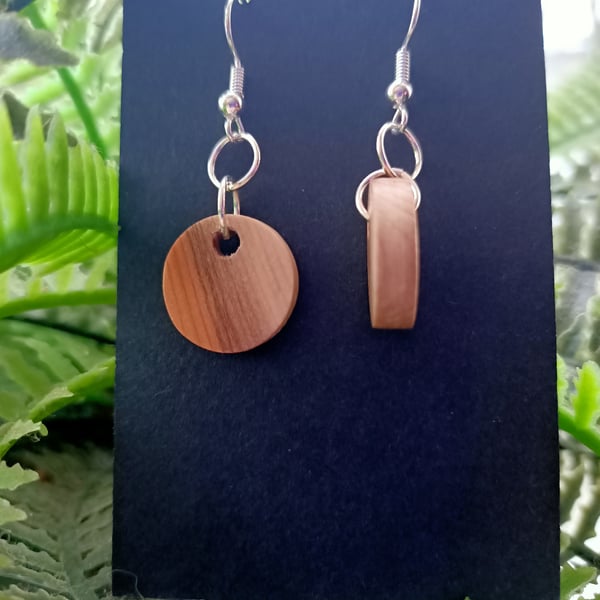 Circle round wooden yew earrings silver earrings silver jewellery