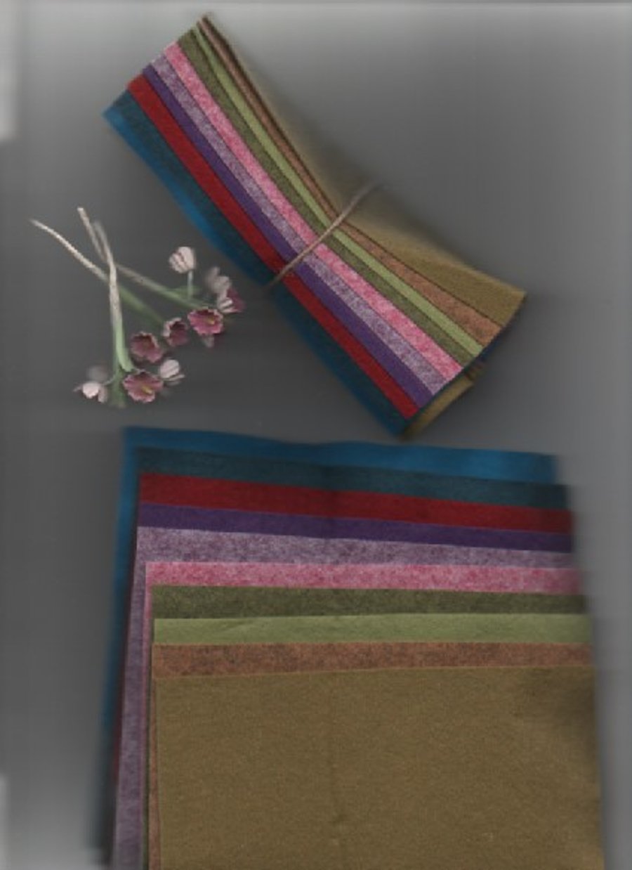 ChrissieCraft bundle of 10 15cm square wool blend assorted colour FELT pieces